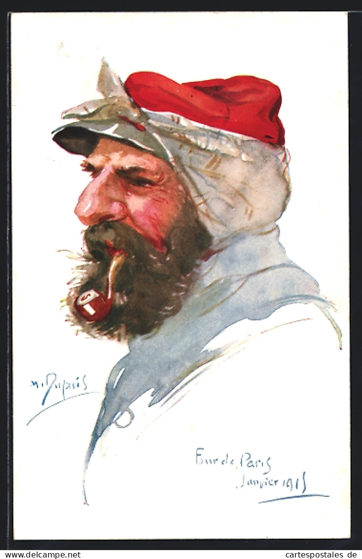 Künstler-AK Em. Dupuis: Four De Paris Janvier 1915, Französischer Soldat In Uniform Mit Pfeife, Nos Poilus No 9  - Dupuis, Emile