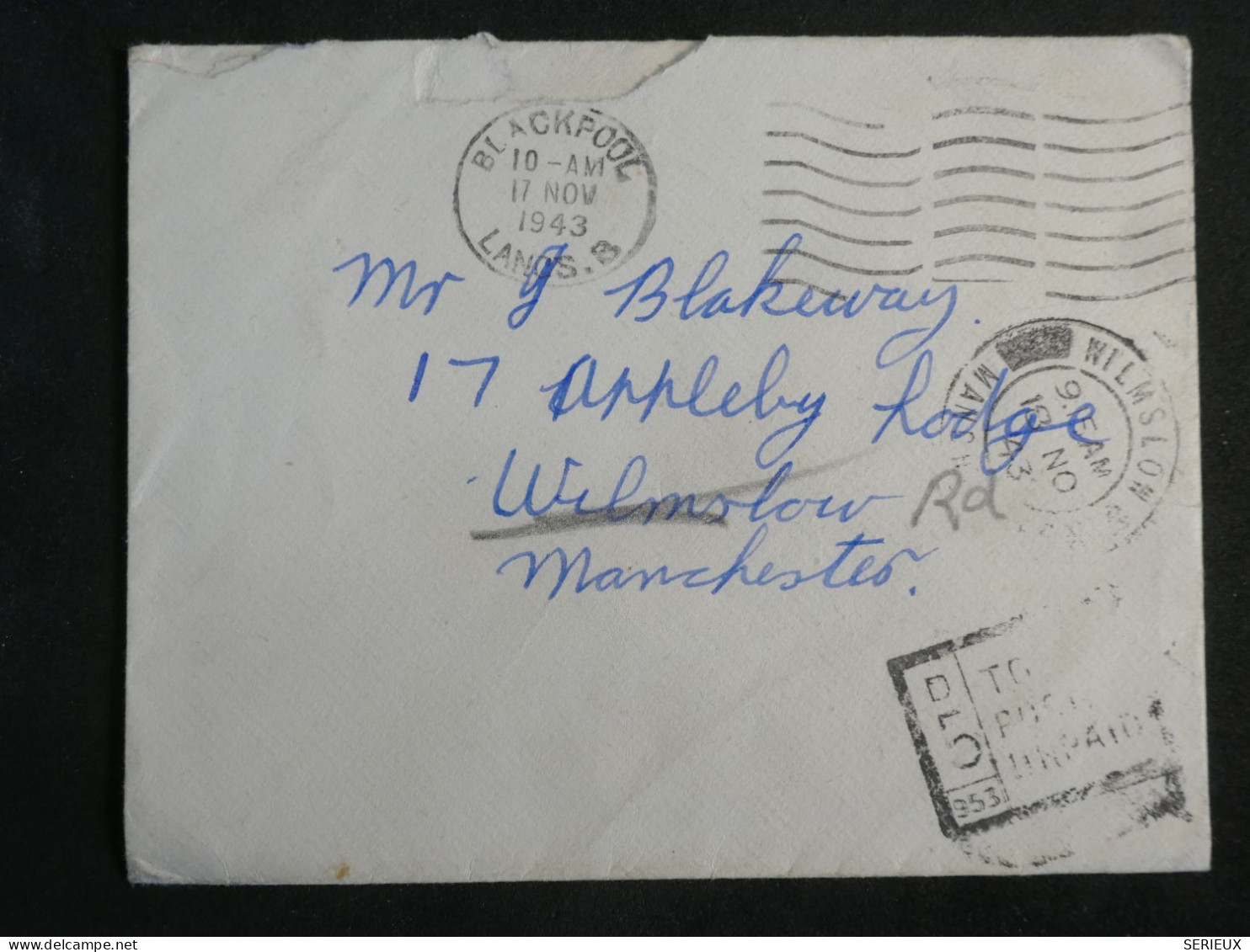 DL4 GREAT BRITAIN   BELLE LETTRE 1943 BLACPOOL  A MANCHESTER ++AFF. INTERESSANT++ - Lettres & Documents