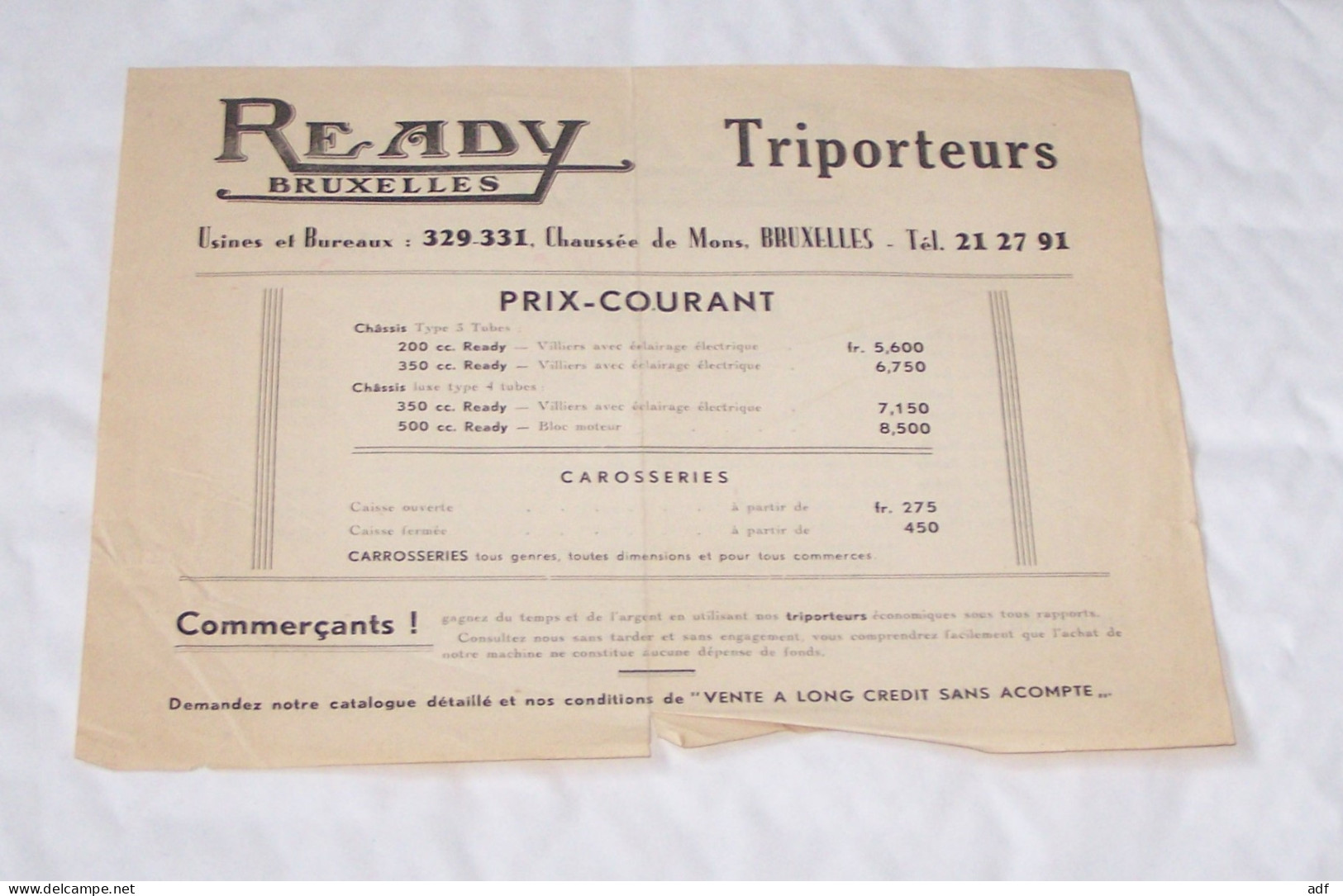 PRIX COURANT MOTOS READY CHAUSSEE DE MONS, BRUXELLES, VILLIERS STANDART, LUXE, JAP - Motor Bikes