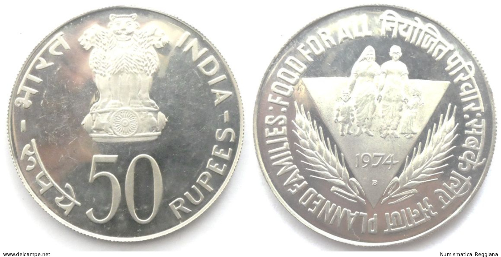 INDIA - 50 Rupees 1974 Argento FS - Fao Food For All - Inde