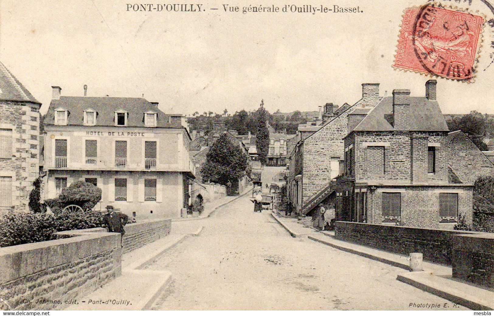 CPA -  PONT - D' OUILLY  (14)  Vue Générale D' Ouilly - Le - Basset  - Hotel De La Poste -  1905 - Pont D'Ouilly