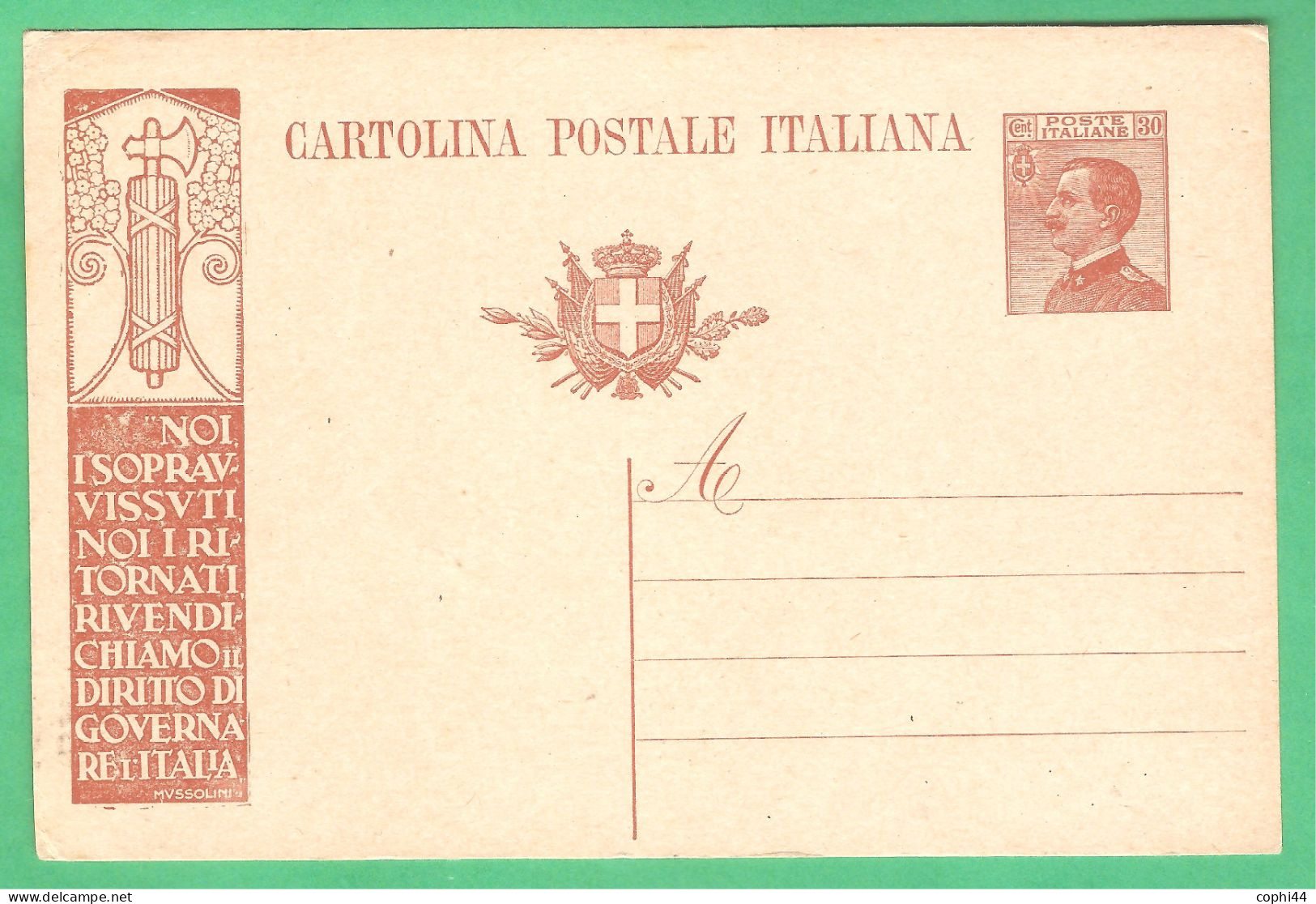 REGNO D'ITALIA 1924 CARTOLINA POSTALE VEIII PUBBLICITA' P.N.F. NOI SOPRAVVISSUTI FASCIO ALTO (FILAGRANO R6) 30c NUOVA - Ganzsachen