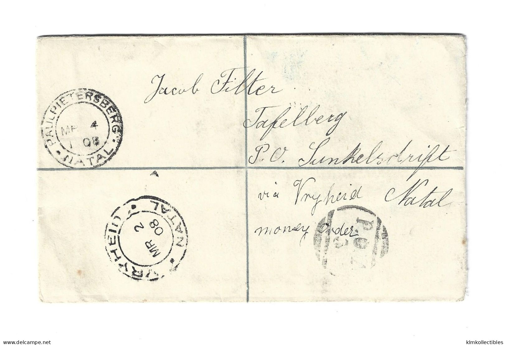 GREAT BRITAIN UNITED KINGDOM ENGLAND COLONIES - SOUTH AFRICA SUD AFRIKA TRANSVAAL NATAL - 1908 REG COVER - Transvaal (1870-1909)