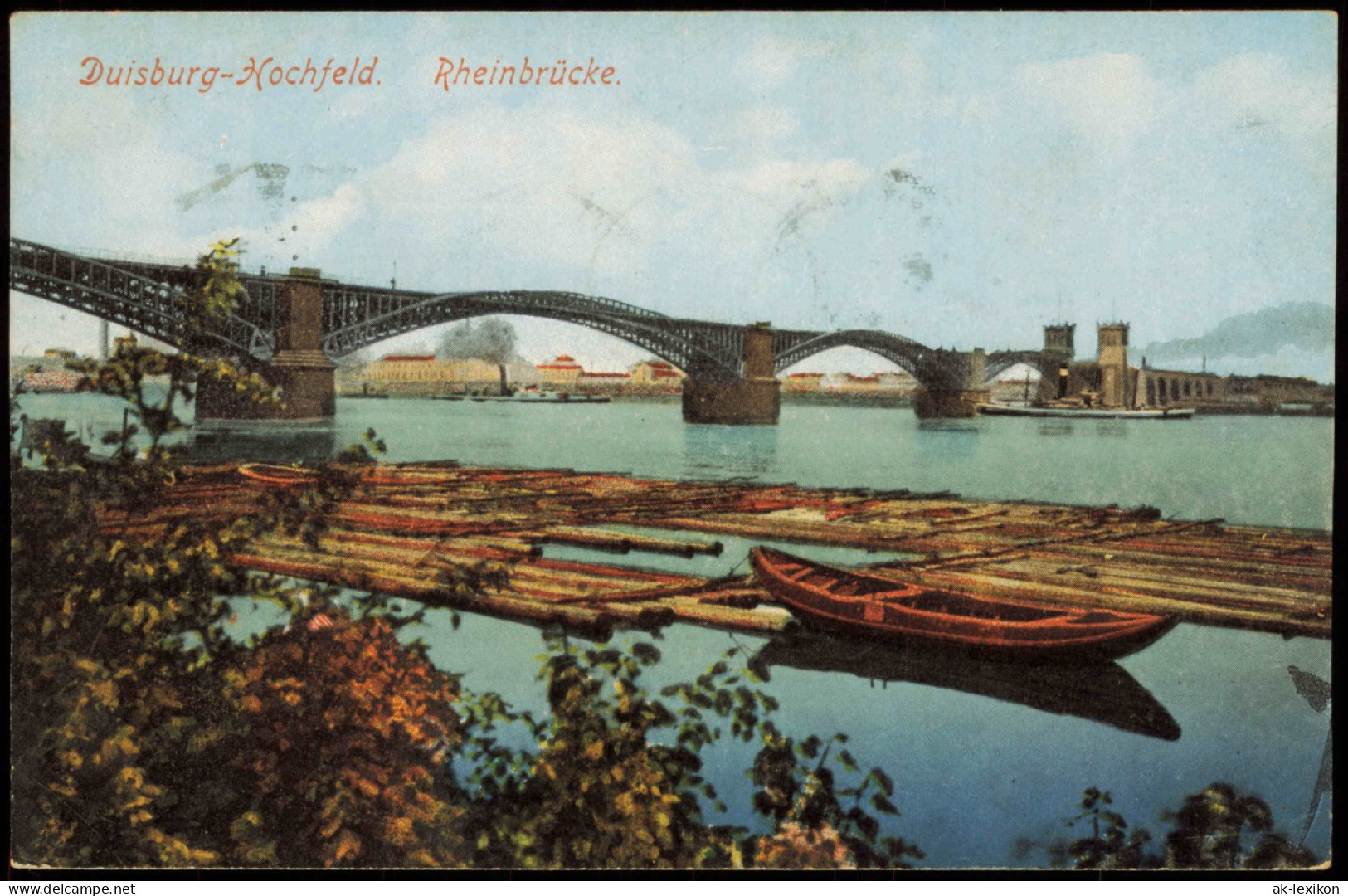 Ansichtskarte Hochfeld-Duisburg Rhein-Brücke Baumstämme 1925 - Duisburg