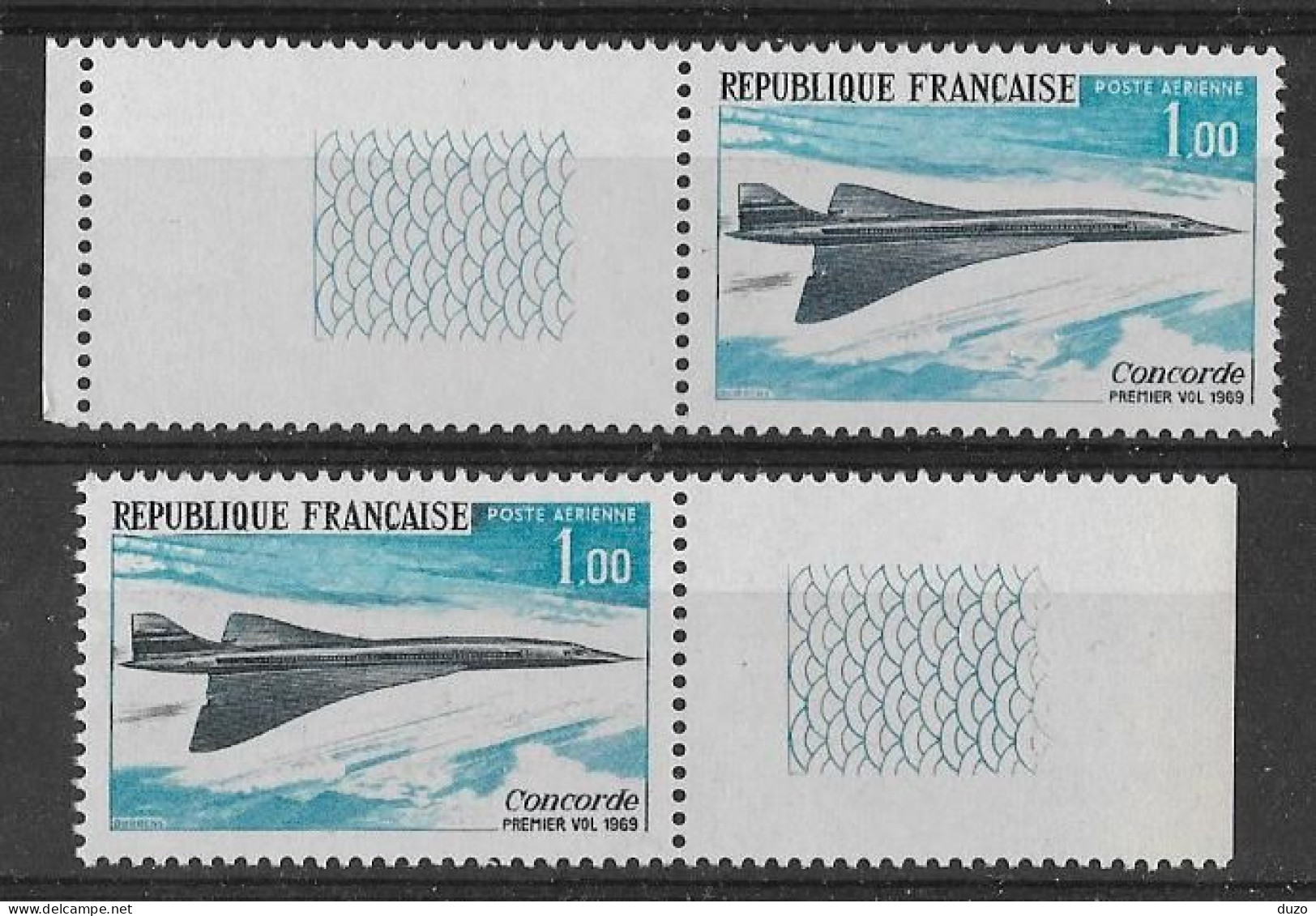 France 1969 -  Variété " Concorde " Gomme Tropicale Mate + Normal - Y&T - PA 43 ** Neuf Luxe (T.B) - 1960-.... Mint/hinged