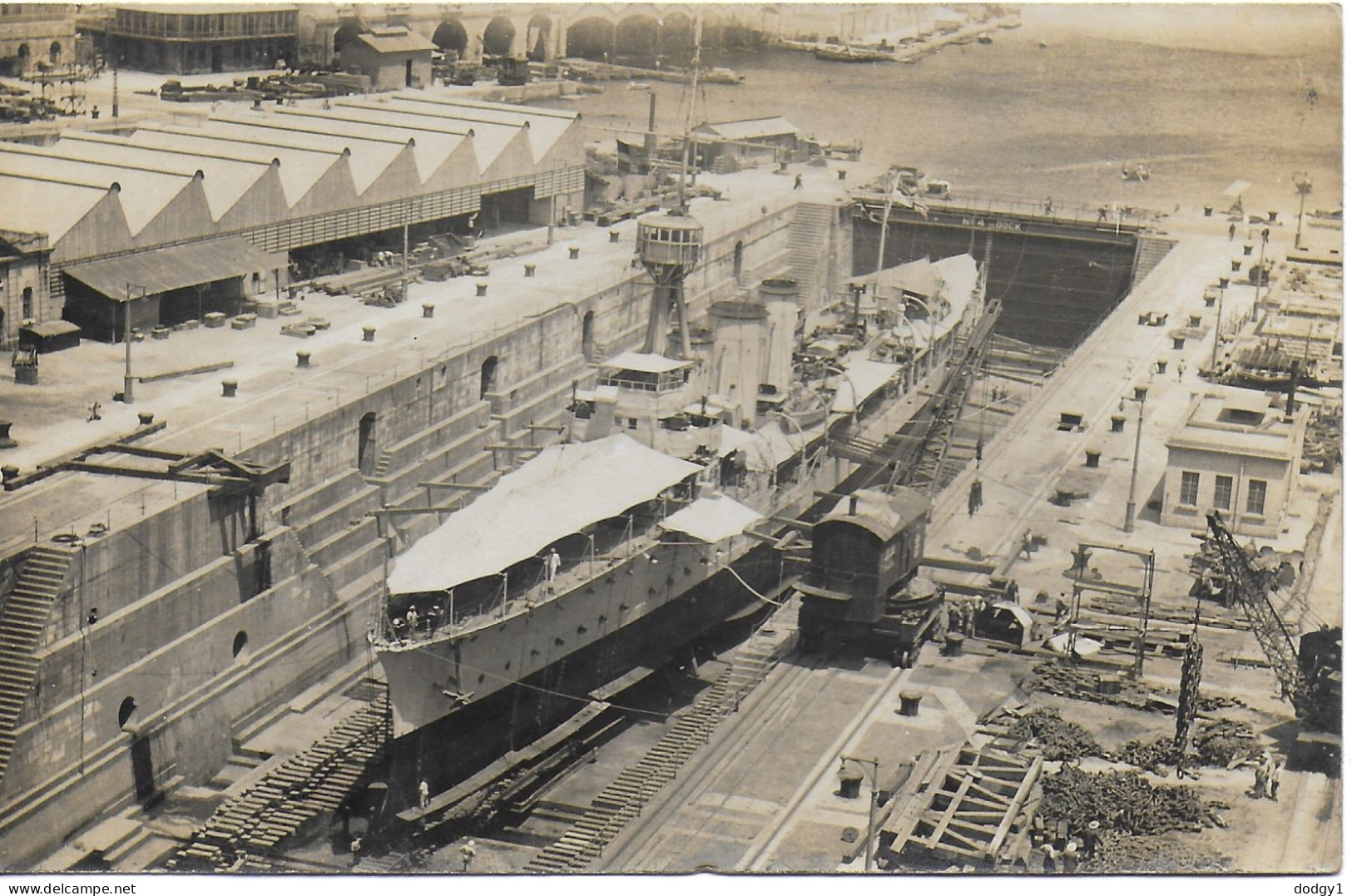 H.M.S. CONQUEST IN DOCK AT MALTA. Circa 1927 USED POSTCARD   Hold10 - Malte