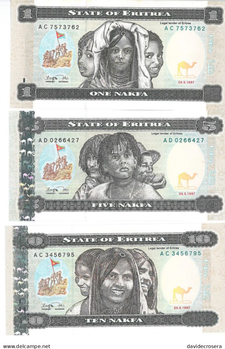 ERITREA 1, 5, 10 NAKFA 1997 - Eritrea