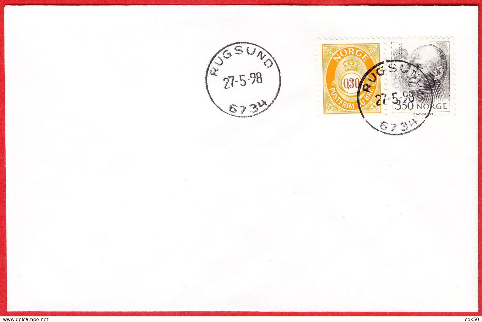 NORWAY - 6734 RUGSUND (Sogn & Fj. County) = Vestland From Jan.1 2020 - Last Day/postoffice Closed On 1998.05.27 - Emissions Locales