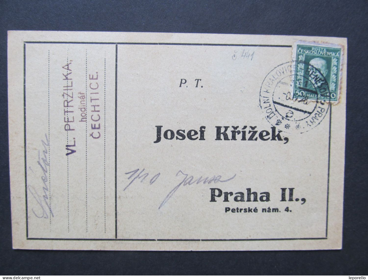 KARTE Dolní Kralovice - Benešov 1928 Čechtice Bahnpost Zugstempel  //// P2056 - Lettres & Documents