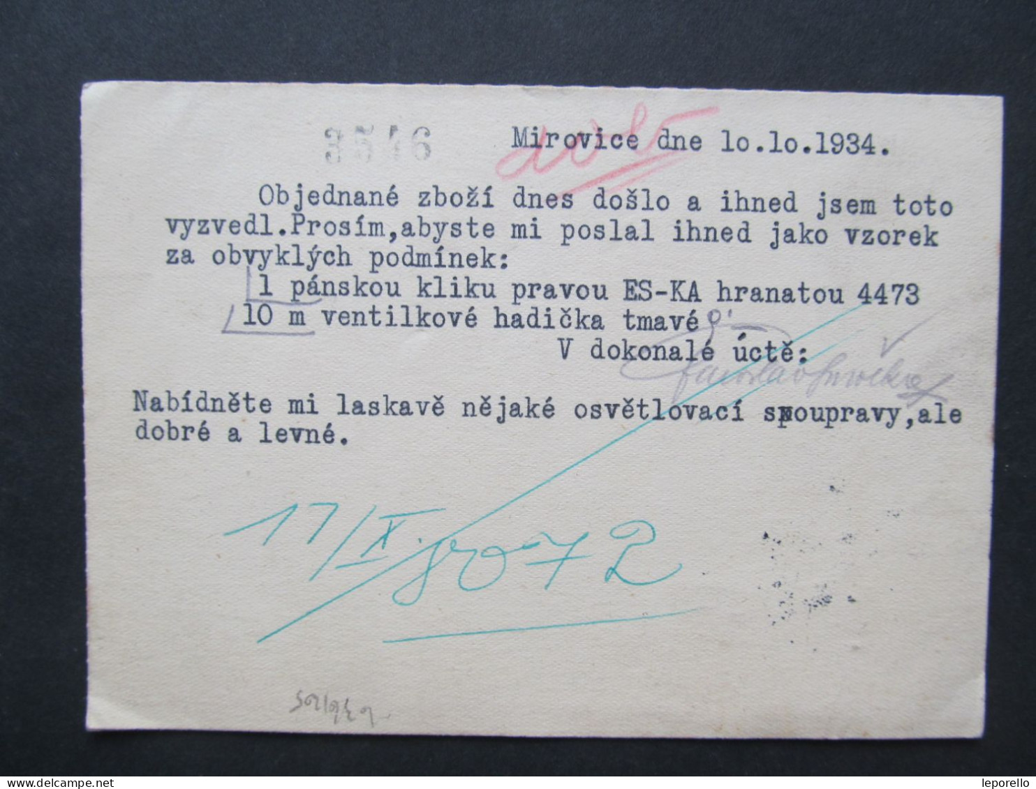 KARTE Mirovice České Budějovice - Protivín 1934 Praha Šmolka  Bahnpost Zugstempel  //// P2052 - Lettres & Documents