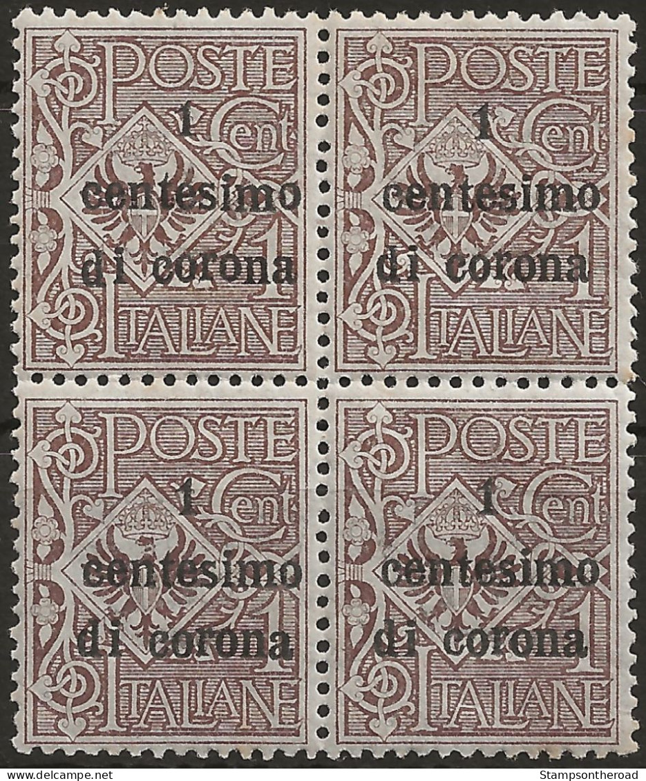 TRTT1NQB,1919 Terre Redente - Trento E Trieste, Sassone Nr. 1, Quartina Nuova Senza Linguella **/ Centratura Discreta - Trentino & Triest