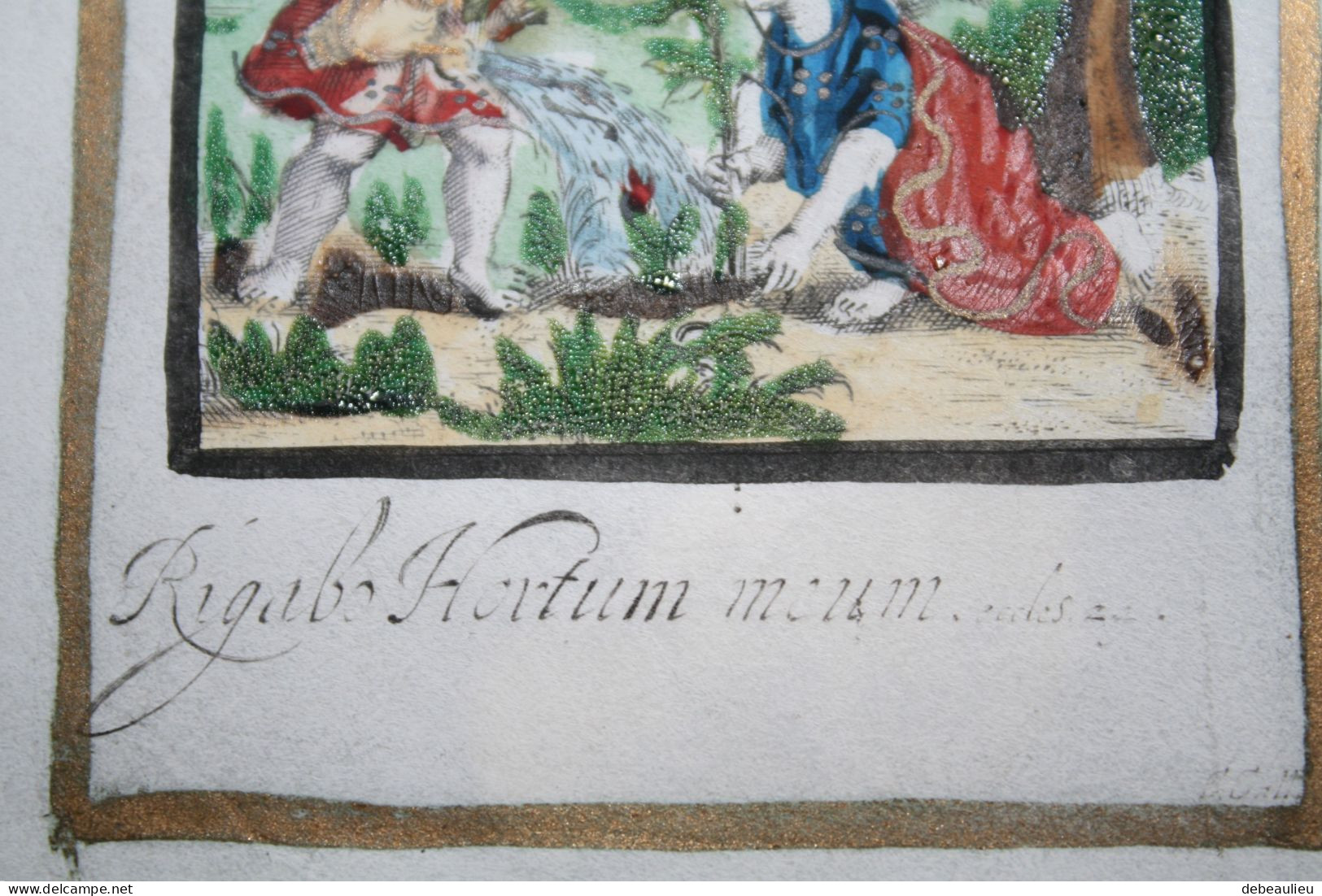 Image Pieuse "Rigabo Hortum Meum" Gouache Sur Vélin, 1804 - Intitulée Au Dos (Anvers) - Dokumente
