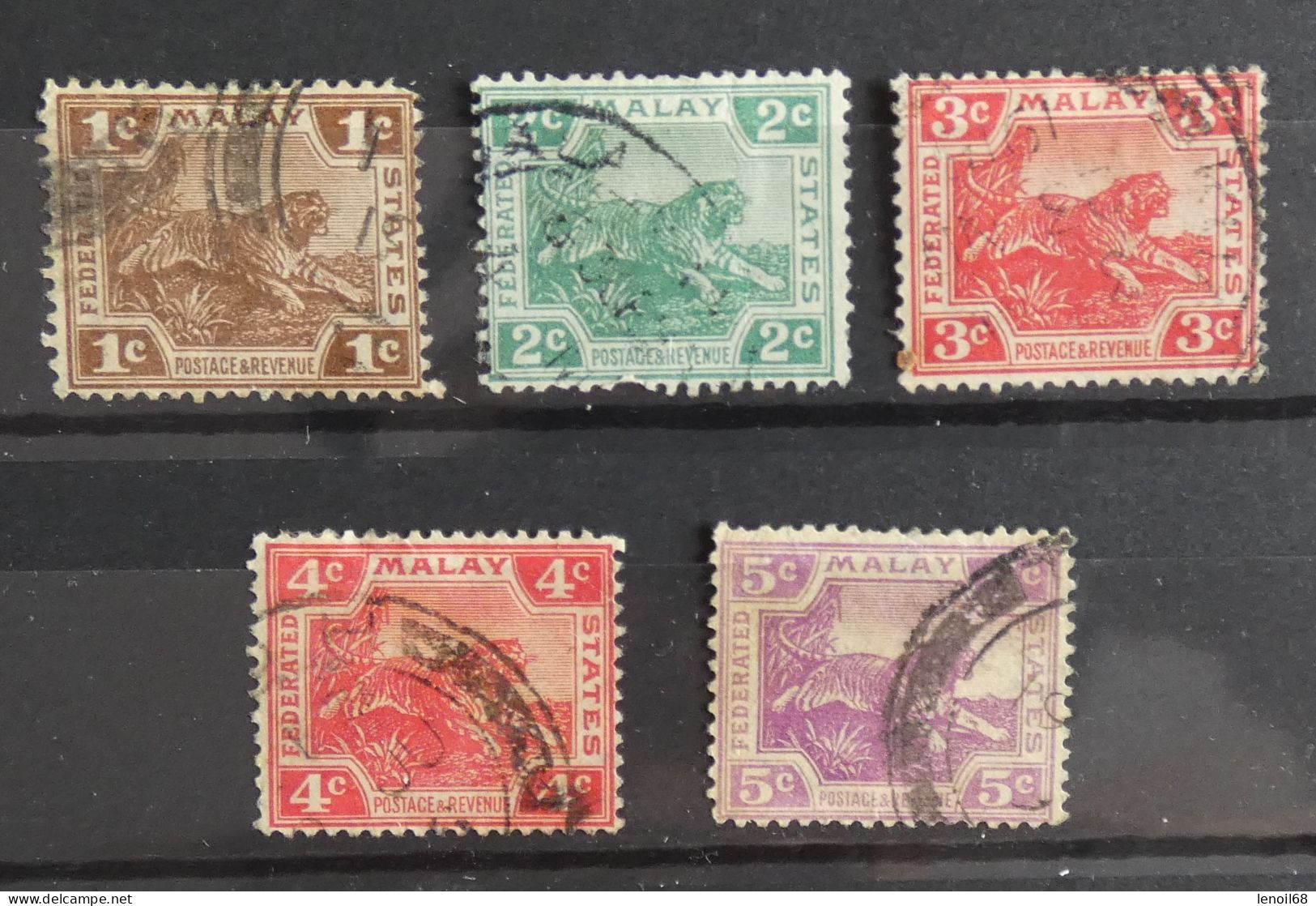 Lot De 5 Timbres Malaisie "Federated Malay States" Tigre - Asia (Other)