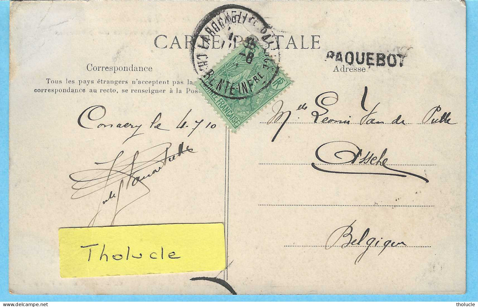 Afrique Occidentale-Guinée-1910-Konakry-Chaussée De Toumbo-Timbre "Guinée Franç-Berger Pulas 5c YT 21"-Cachet "Paquebot" - Guinée Française