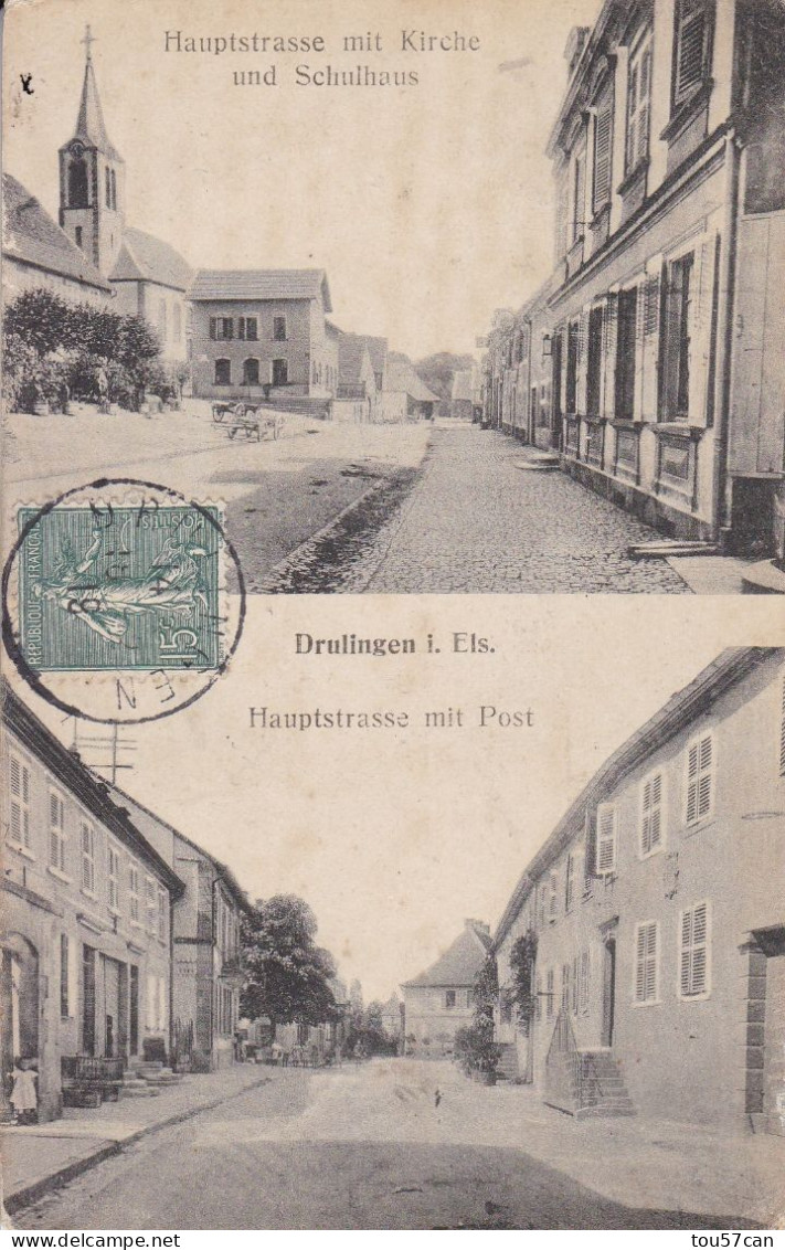 DRULINGEN   -   BAS-RHIN  -  (67)   -  RARE  CPA  DOUBLE-VUES  DE  1919. - Drulingen