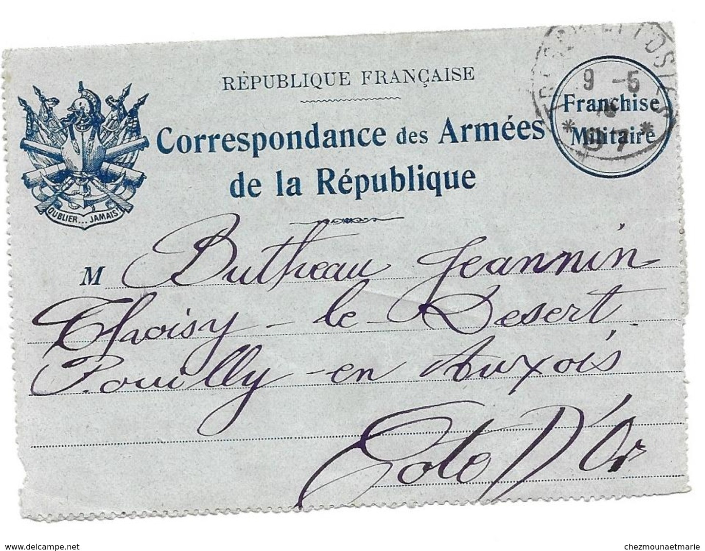 WWI RAOUL BUTHEAU POUR THOISY LE DESERT POUILLY EN AUXOIS TRESOR ET POSTES 97  - LETTRE MILITAIRE - 1914-18