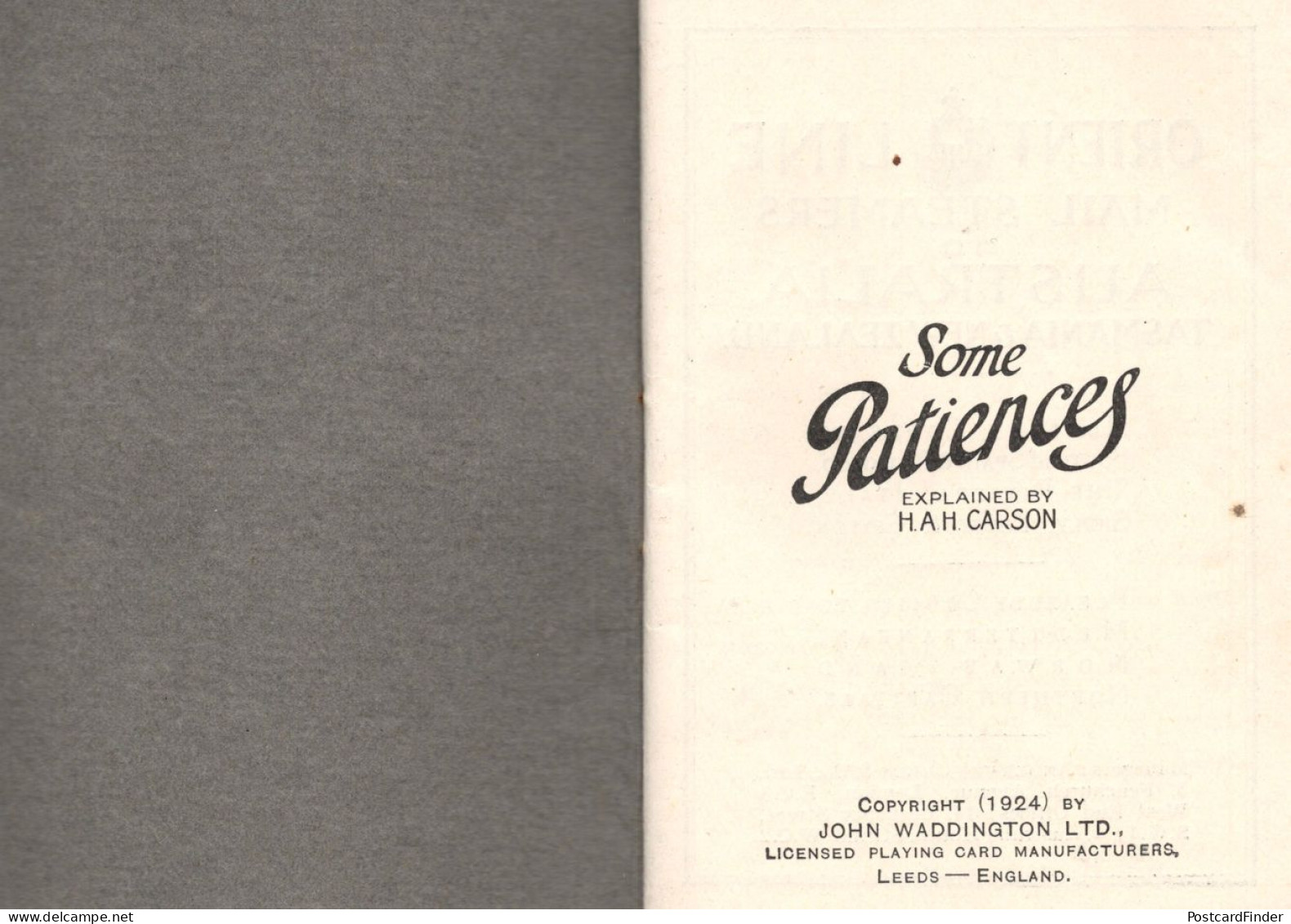 Patience Waddington 1924 First Edition Card Games Orient Lines Ship Book - Jeux Et Jouets