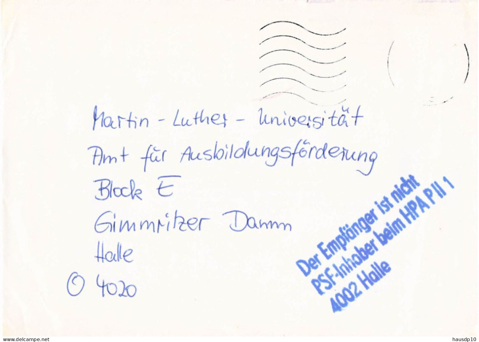 DDR Brief Empfänger Ist Nicht PSF Inhaber Beim HPAP II 1 Halle - Cartas & Documentos