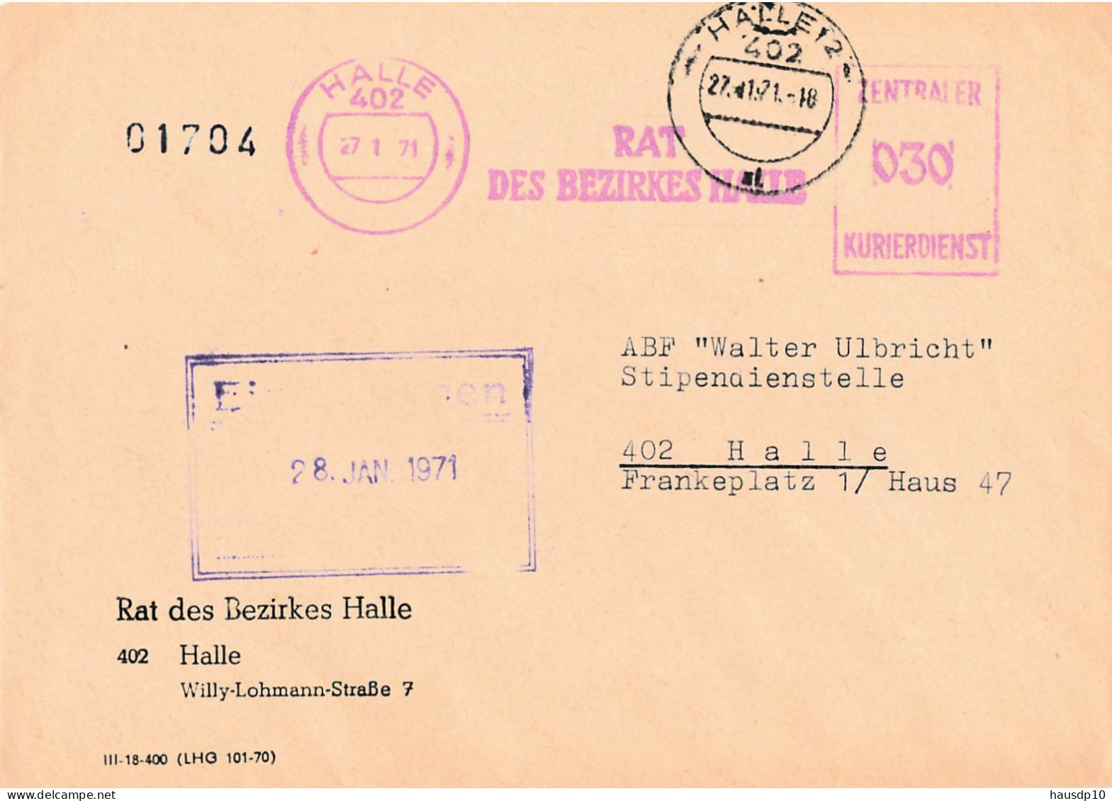 DDR Brief ZKD Afs Rat Des Bezirkes Halle 1971 - Service Central De Courrier