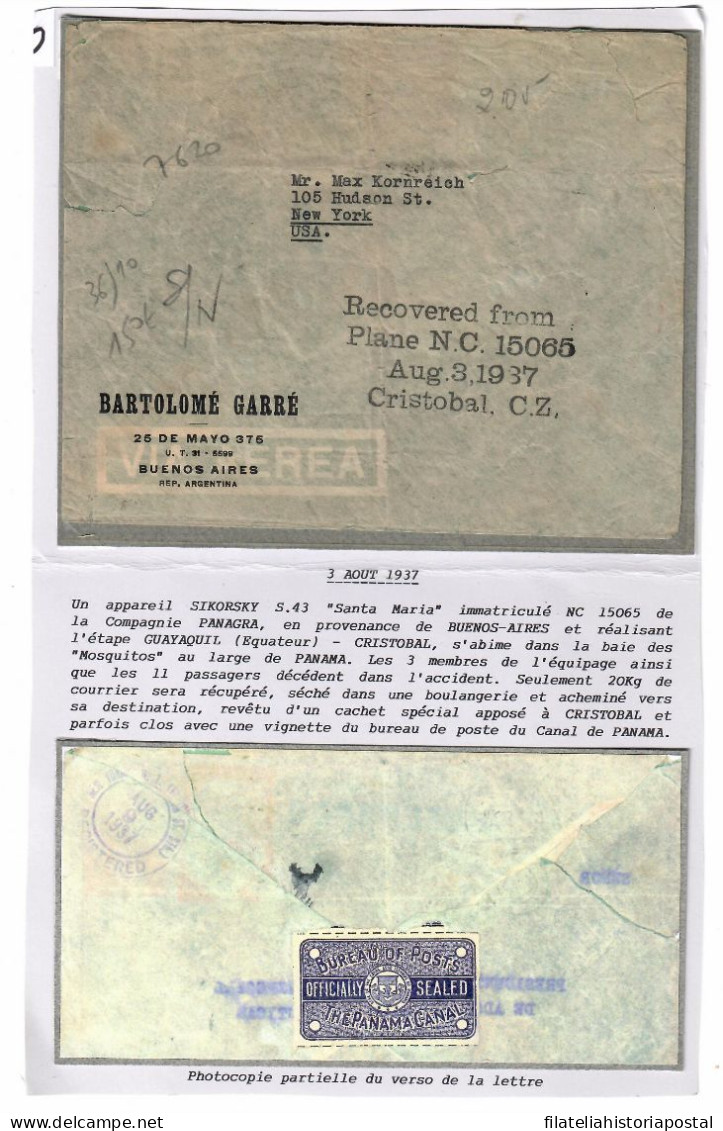 2512 BUENOS AIRES ARGENTINA PANAMA CANAL ECUADOR EQUATEUR CRISTOBAL SIKORSKY AIR MAIL FLIGHT AIRPLANE CRASH ACCIDENT - Airmail