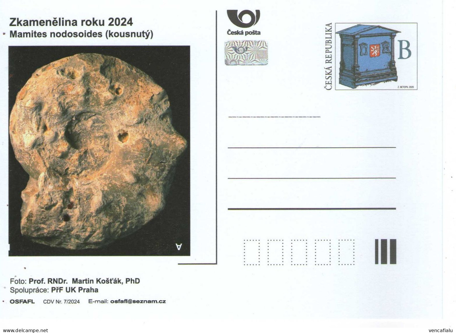Czech Republic 2024 - Fossil Year 2024, Bitten Fossil, Special Postal Stationery, MNH - Fossilien
