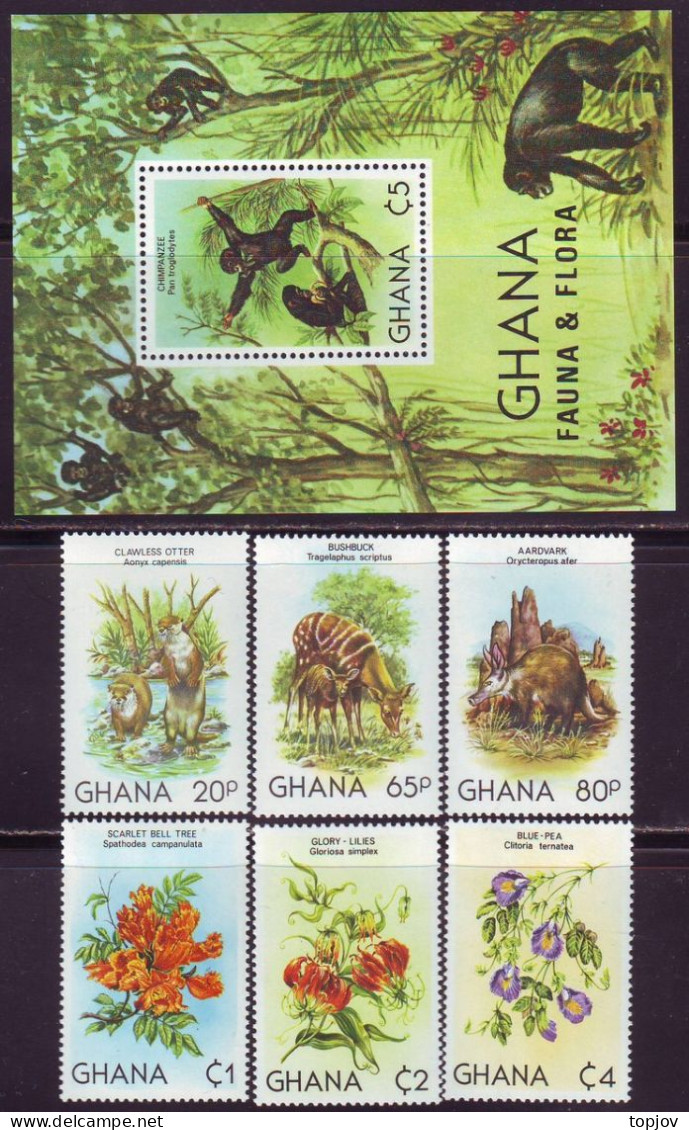 GHANA - FAUNA + FLORA - BIRDS CHIMPANZES - **MNH - 1982 - Chimpanzees