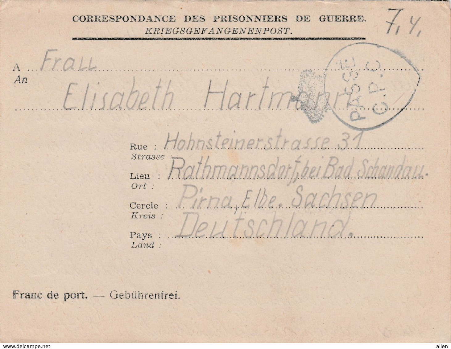 Duitse Krijgsgevangene Na WOII In Kamp LGIV = Tilleur Met Belgische Censuur Gekroonde "Passé CPC" - Guerra 40 – 45 (Cartas & Documentos)