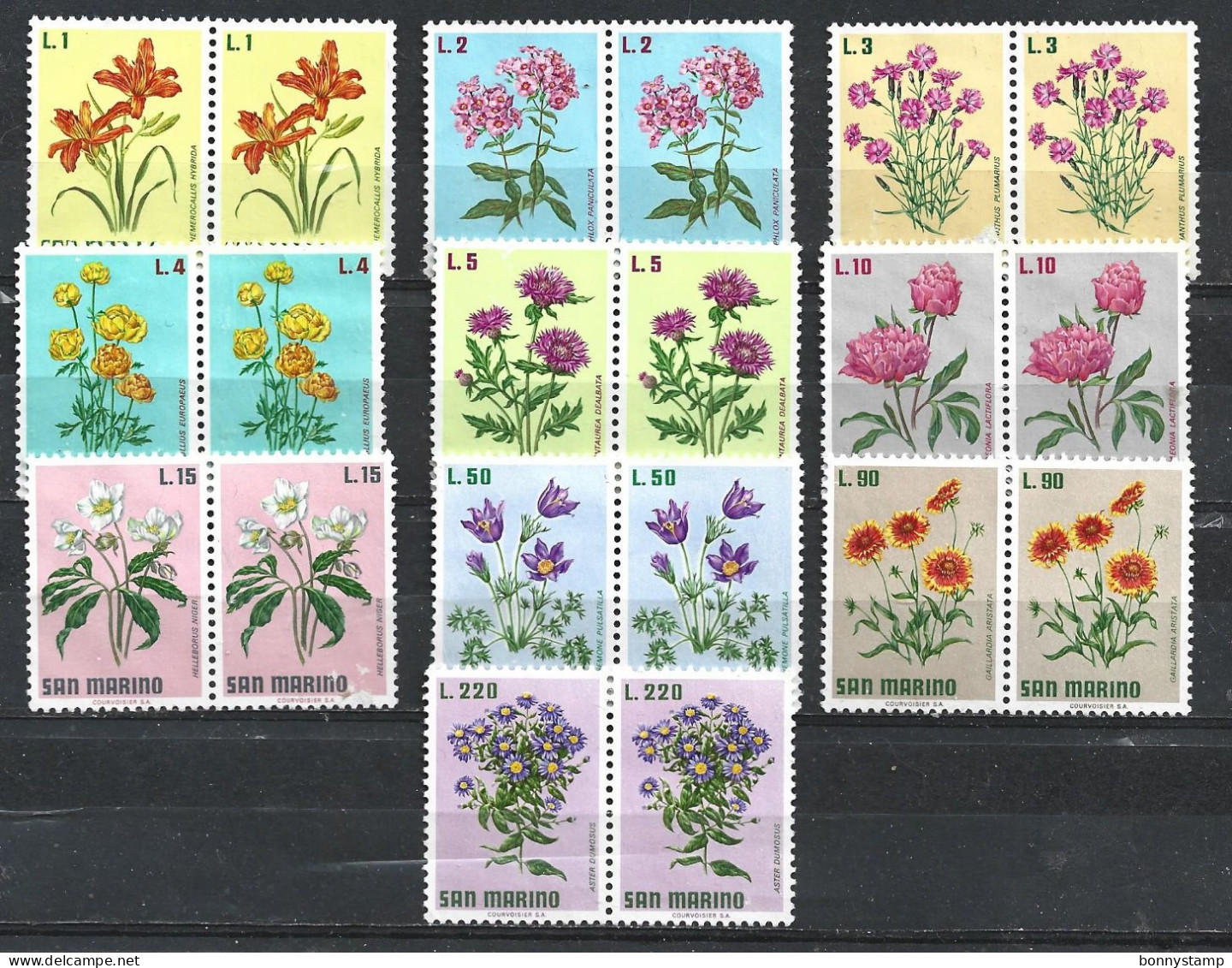 San Marino, 1971 - Fiori, Coppie Serie Completa - Nr.836/845 MNH** - Unused Stamps