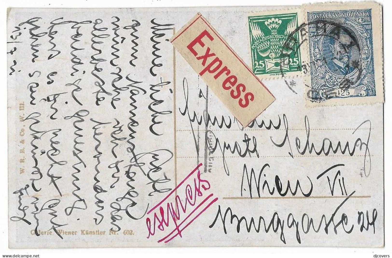 Czechoslovakia 1921 Express Postcard To Vienna Nice Franking 1e1.9 - Briefe U. Dokumente