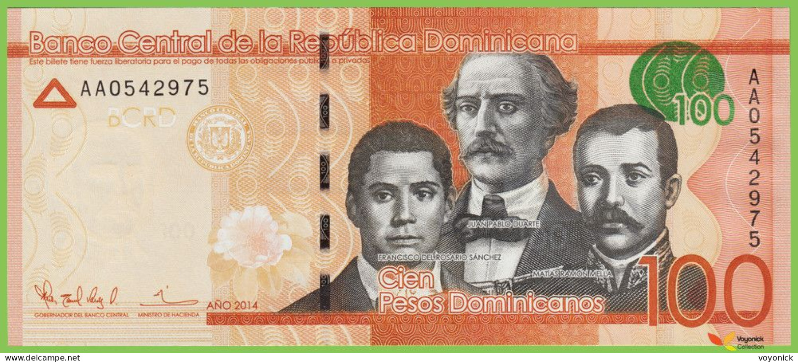 Voyo DOMINICANA 100 Pesos Dominicanos 2014 P190a B721a AA UNC - Dominikanische Rep.