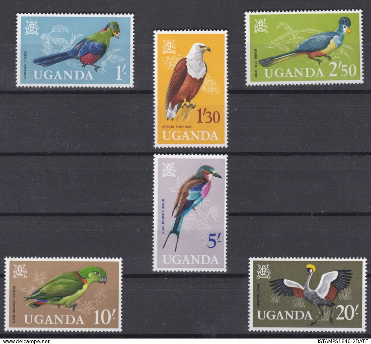 001096/ Uganda 1965 Sg121/6 MNH (6) Birds Series Cv £44 - Ouganda (1962-...)