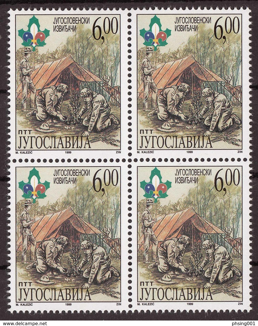 Yugoslavia 1999 Scouts Scouting Nature Pfadfinder, Block Of 4 MNH - Altri & Non Classificati