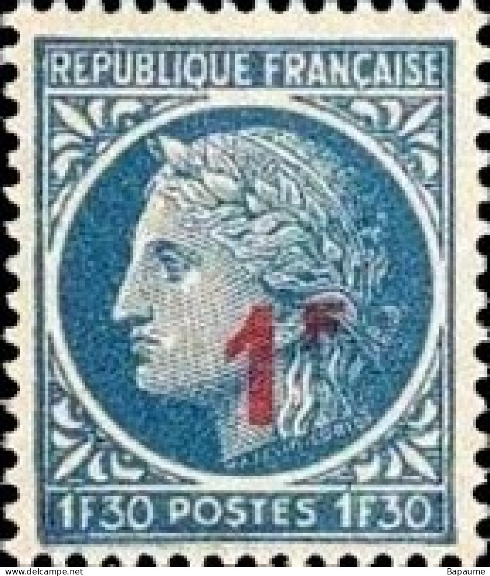 France - Yvert & Tellier N°791 - Type Cérès - N°0678 Surchargé "1F" Rouge - Neuf** NMH - Cote Catalogue 0,20€ - 1945-47 Ceres Of Mazelin