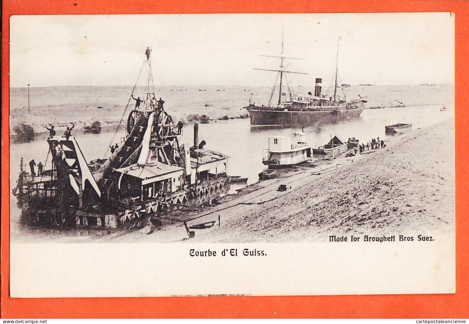 33858 / ⭐ Canal SUEZ Egypte Courbe EL GUISS Barge Dragage Drague à Deversoir Paquebot 1900s-BROUGHETTI Bross Egypt - Suez