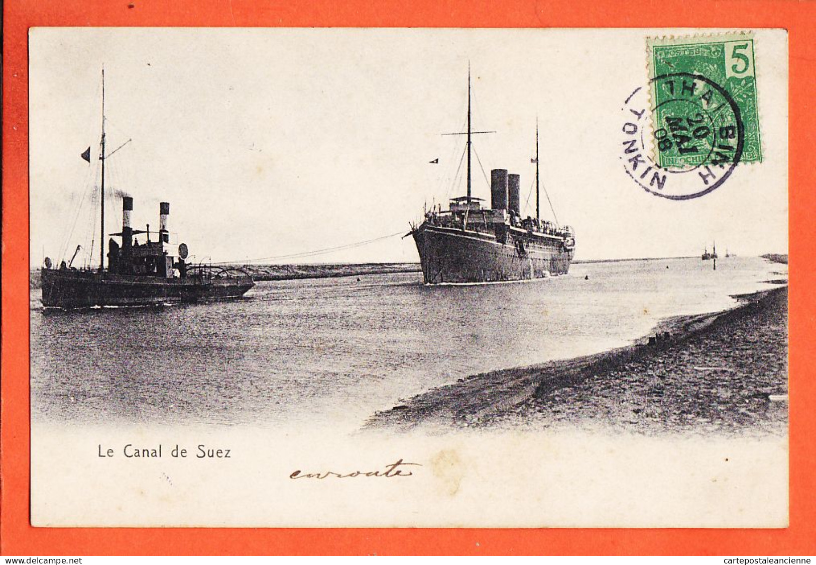 33857 / ⭐ SUEZ Egypte Egypt Remorqueur Tractant Un Paquebot Remontant Canal 20-05-1908 à De La ROQUE Thai-Binh Egypt - Sues