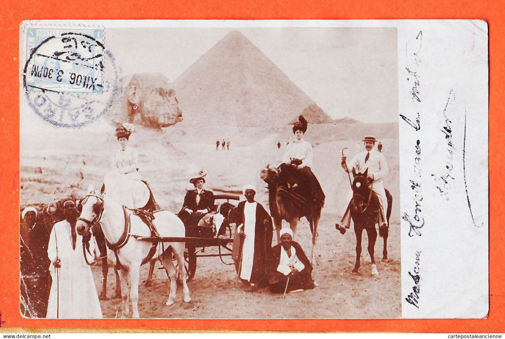 33799 / ⭐ ♥️ Carte-Photo GIZEH Sphinx Et Pyramide Madame HOWELL ? Dans Voiture 1906 à Mme PENTECOUTEAU Longchamps Paris - Piramiden