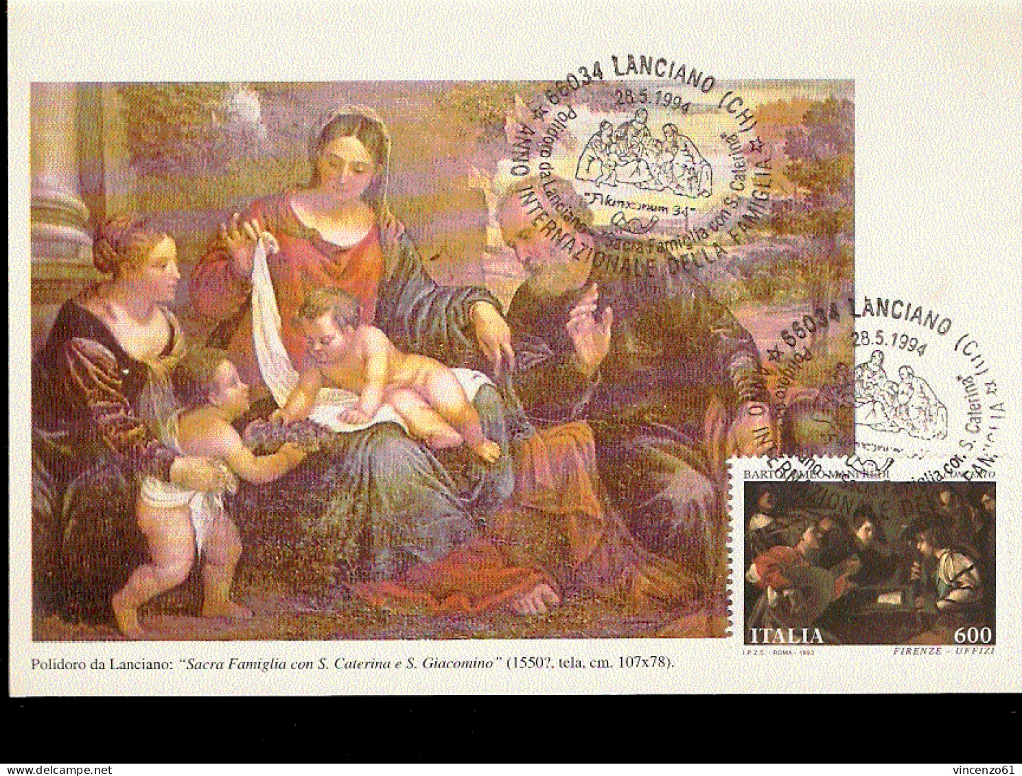 CARTOLINA CON ANNULLO SPECIALE ANNO INTERNAZIONALE DELLA FAMIGLIA FILANXANUM 97 LANCIANO - Madonnen