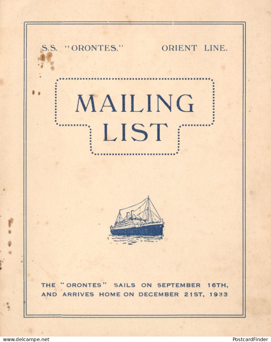SS Orontes 1933 The Cruise Ship Communications On Board Book Let - Ferries
