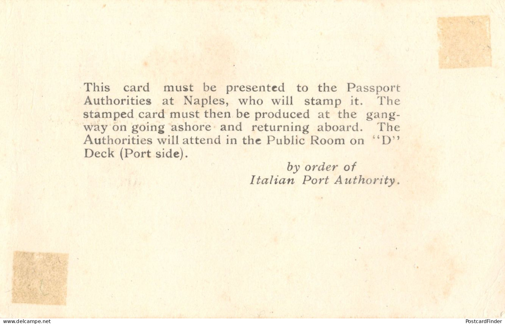 SS Oronsay Orient Line 1930s Toulon Naples French Passport Card - Otros & Sin Clasificación