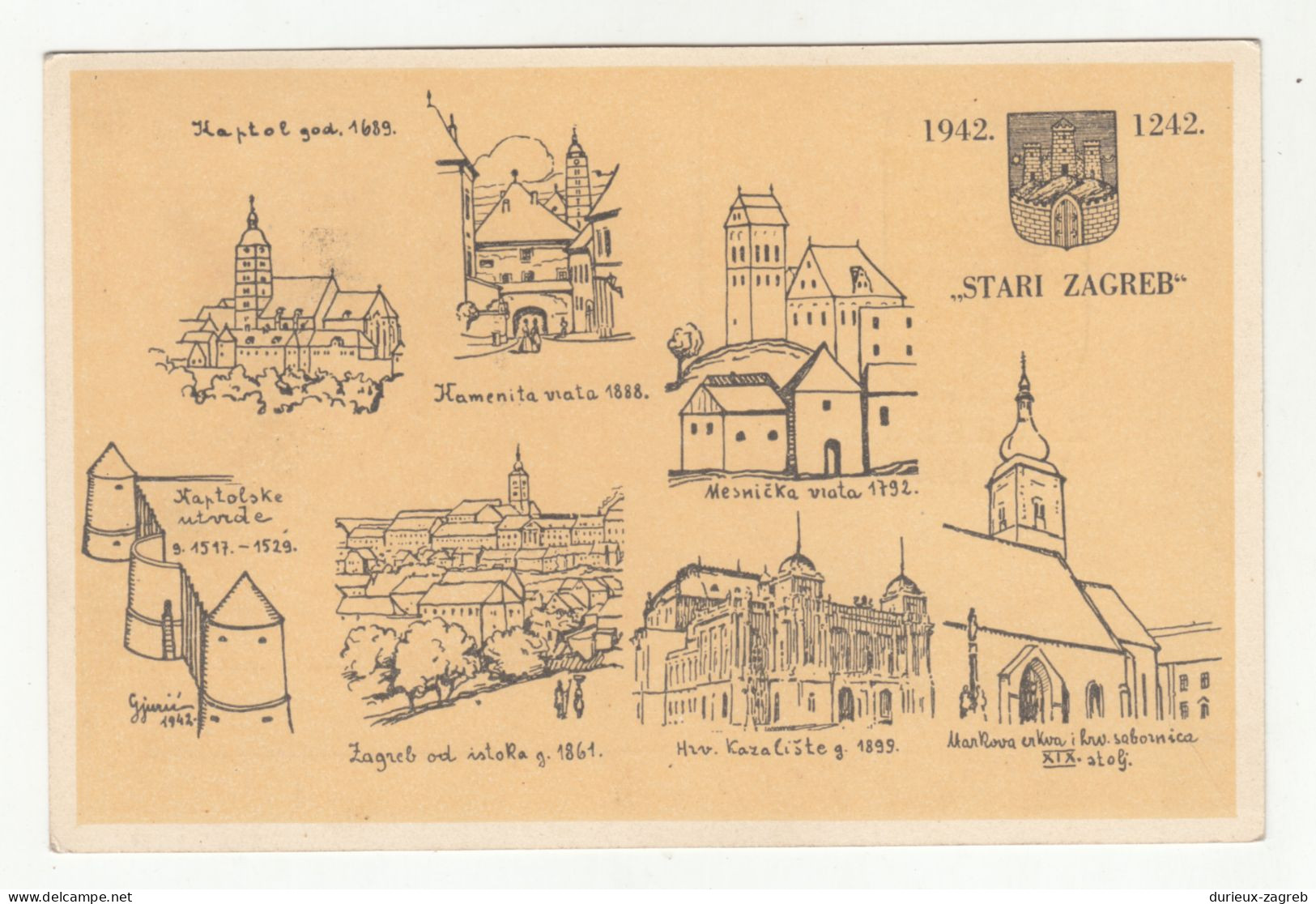 Croatia WWII NDH 1942 Special Postcard And Postmark Old Zagreb D230301 - Kroatië