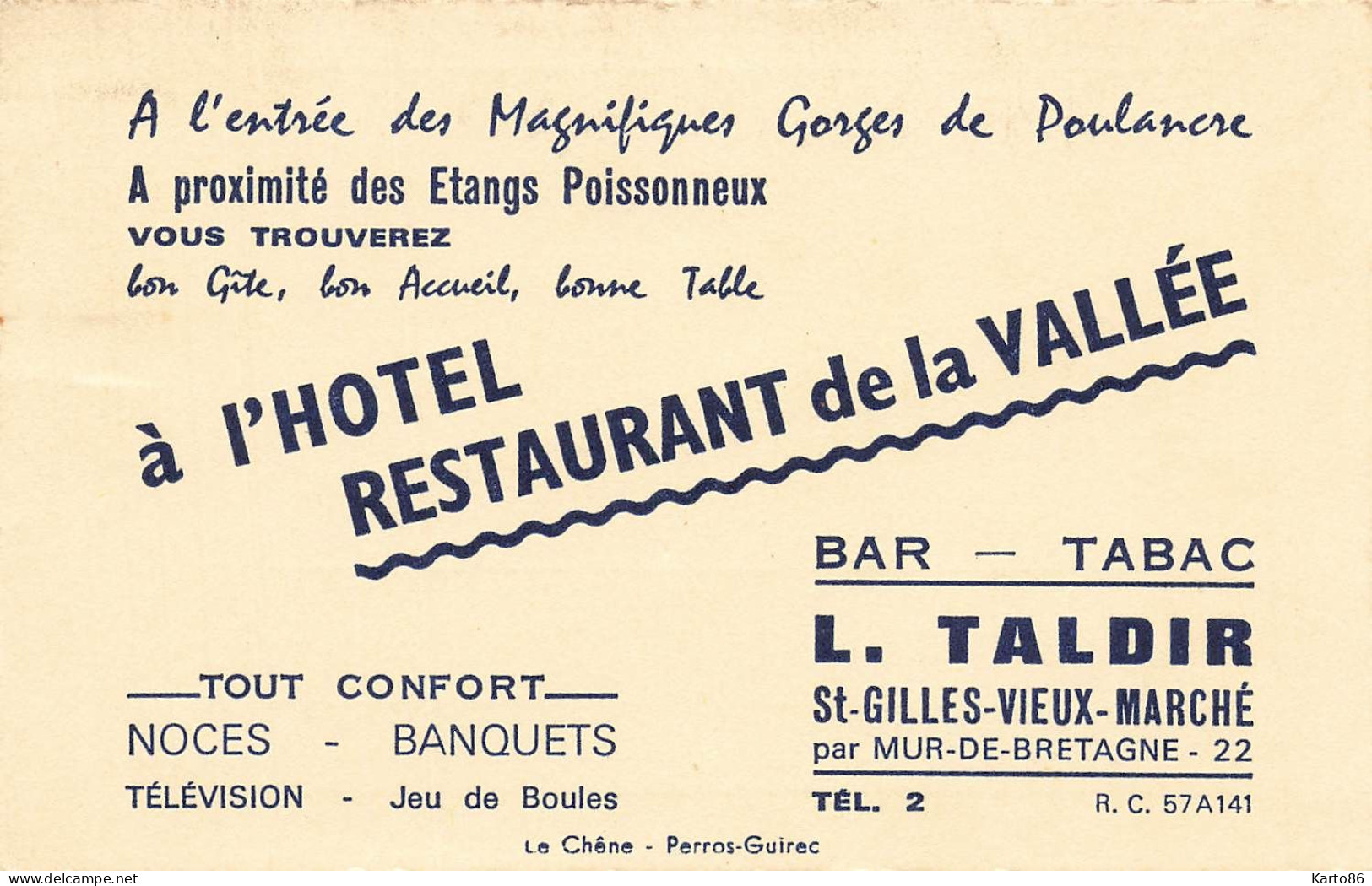 St Gilles Vieux Marché * Hôtel Restaurant De La Vallée Bar Tabac L. TALDIR Tabac Tabacs * Carte De Visite Ancienne - Saint-Gilles-Vieux-Marché