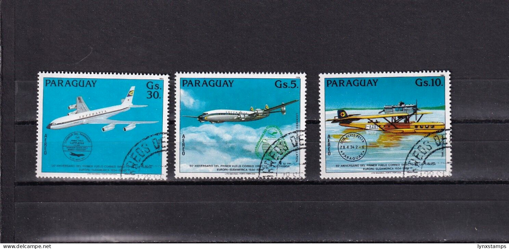 SA03 Paraguay 1984 Airmail 50th Anniv First Flight Europe To South America Used - Paraguay