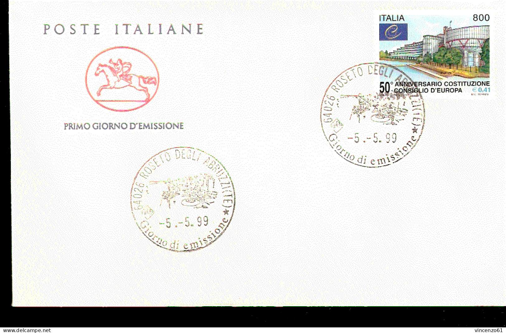 1999 ANNULLO FDC  Cinquantenario Della Costituzione Del Consiglio D'Europa. - Instituciones Europeas