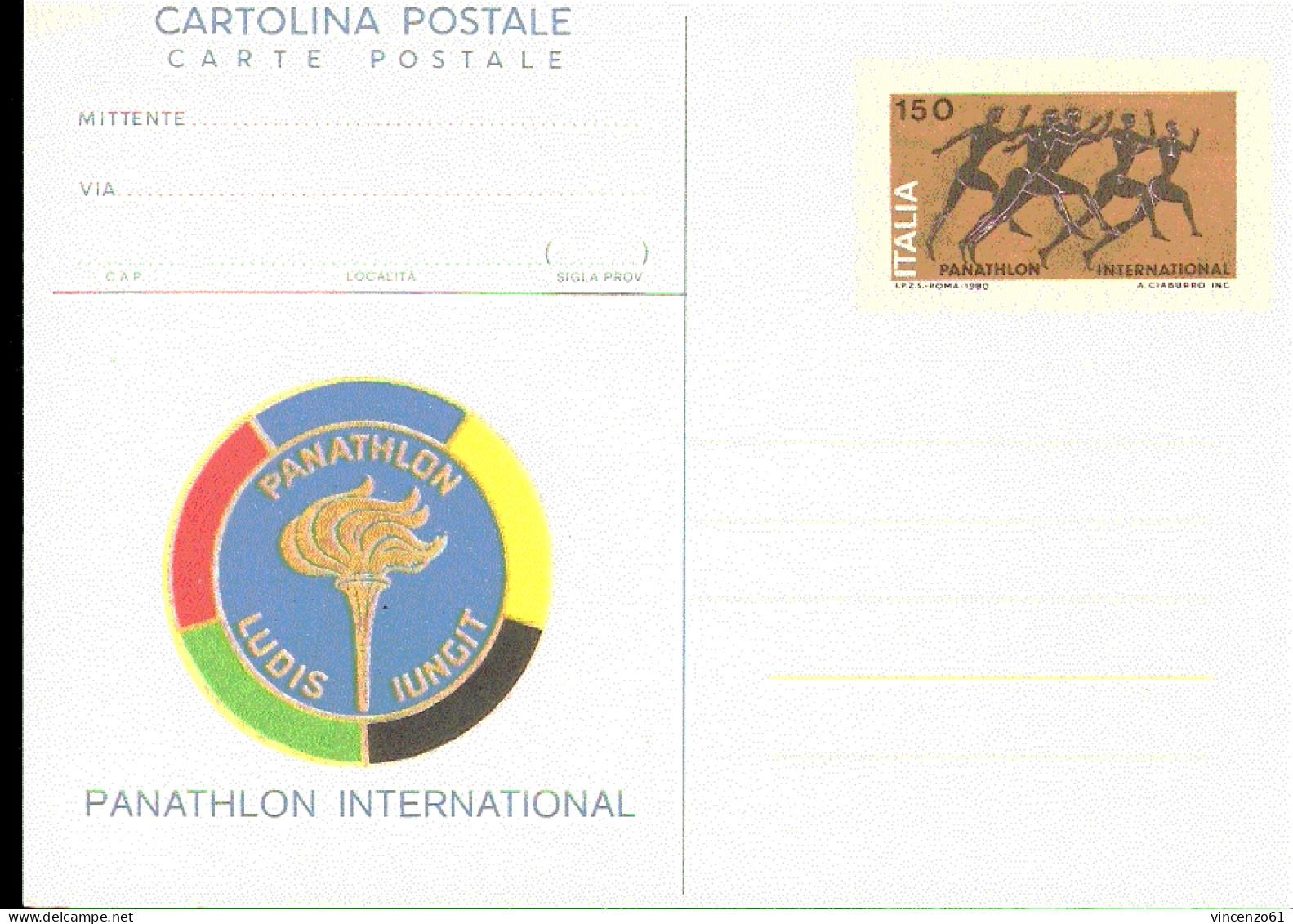 PANATHLON INTERNATIONAL  CARTOLINA POSTALE POSTE ITALIANE - Sonstige & Ohne Zuordnung