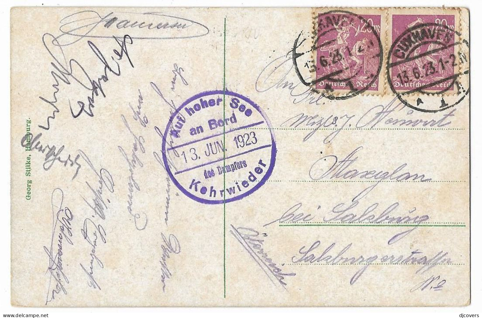 Germany 1923 Steamer Ship Mail Kehrwieder Handstamp Helgoland Postcard 1e1.13 - Maritime Post