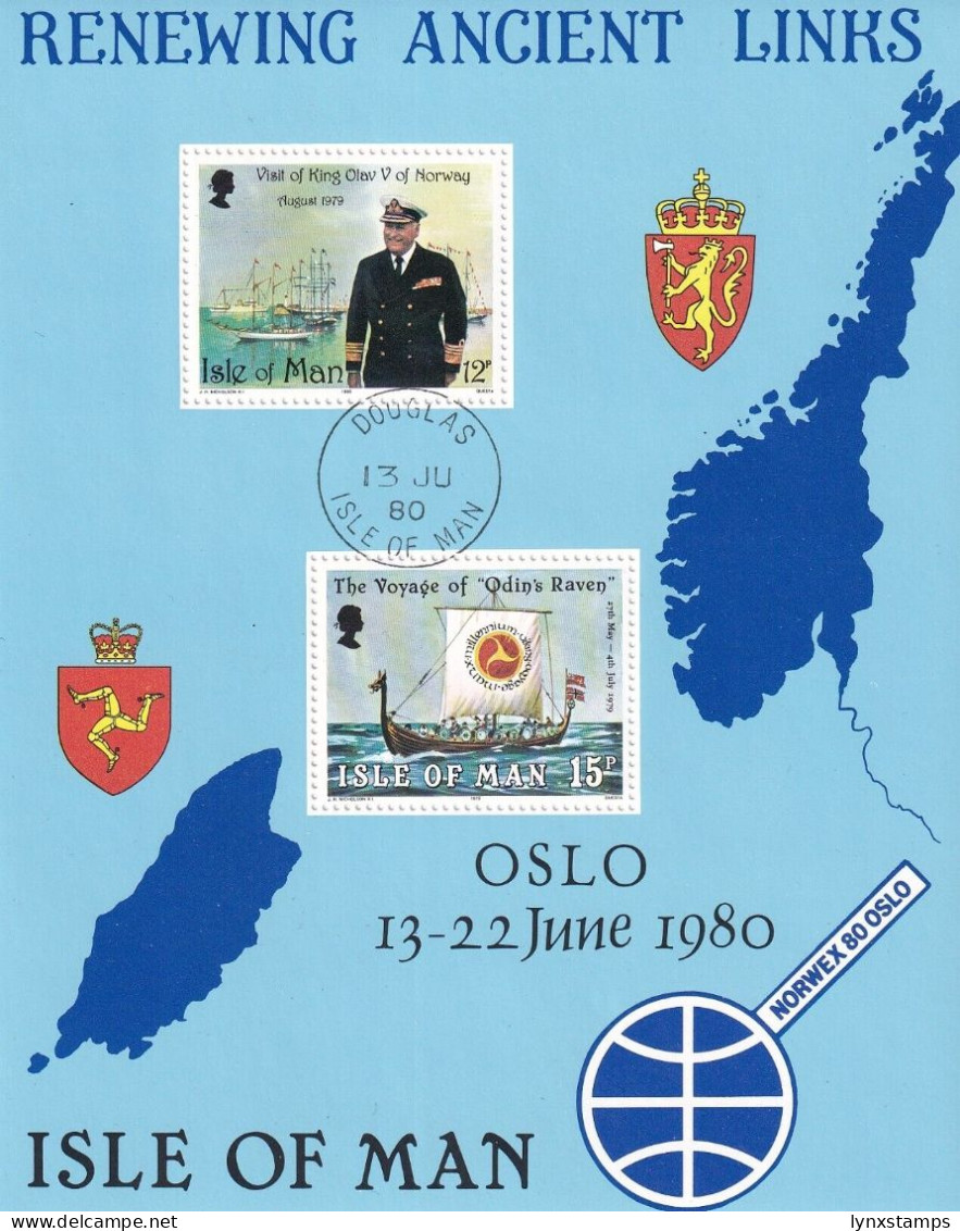 SA03 Isle Of Man Great Britain 1980 Visit Of King Olav V Of Norway Minisheet - Ortsausgaben