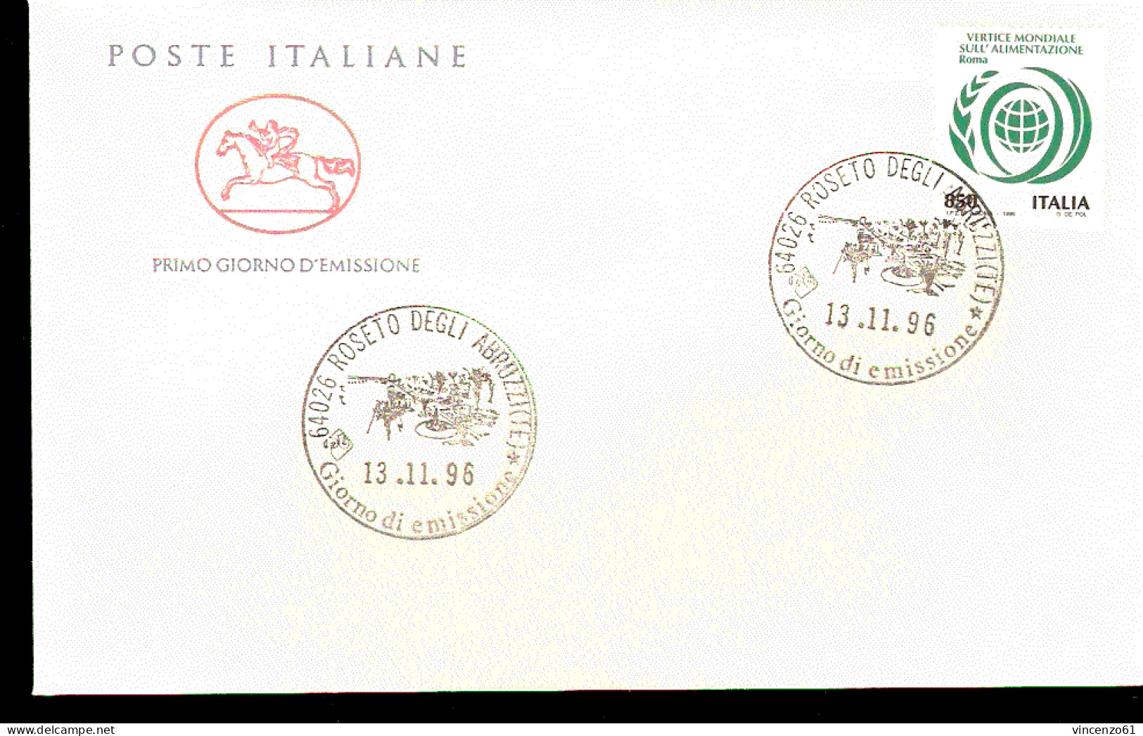 1996 BUSTA CON ANNULLO FDC VERTICE MONDIALE SULL'ALIMENTAZIONE - Against Starve