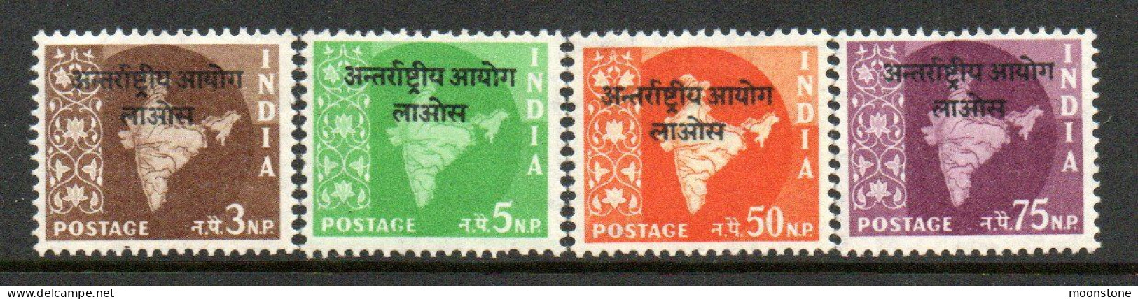 India 1960 Commission In Indochina Laos Overprint On Map Part Set Of 4 (missing 2np), MNH, SG N39/42 (E) - Military Service Stamp