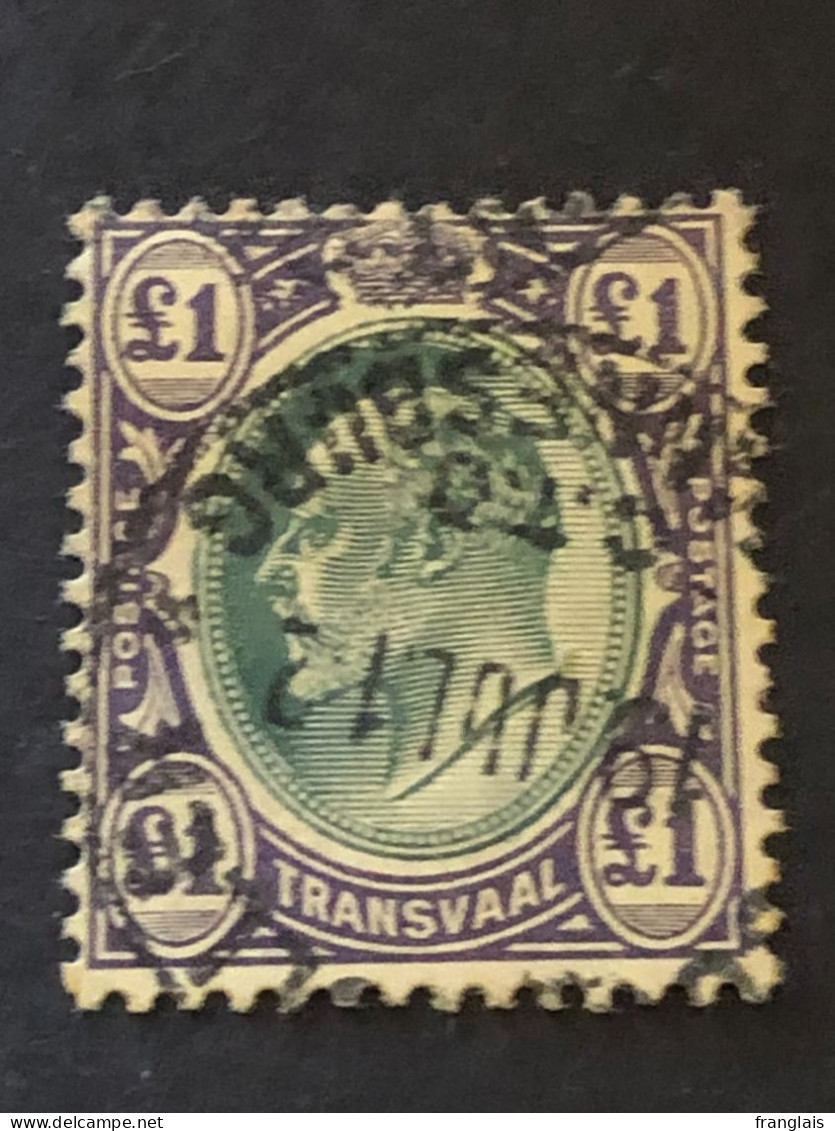 TRANSVAAL    SG 272   £1 Green And Mauve, Johannesburg Cancel 19 July 1912 - Transvaal (1870-1909)