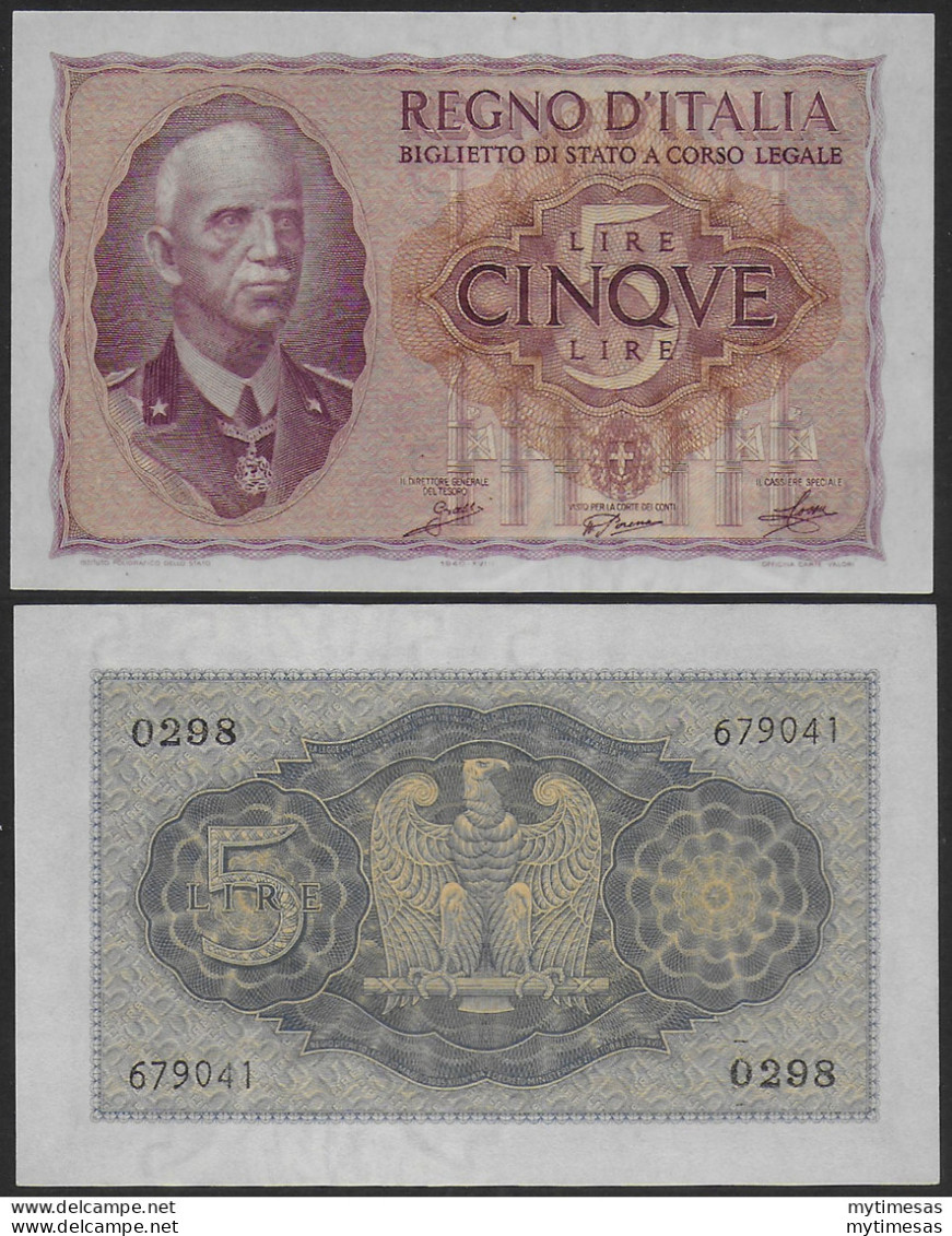 1940 Lire 5 Impero FDS Rif BS 13A Gigante - Autres & Non Classés